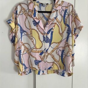 Forever 21 Purple and Yellow Short Sleeve Button Down